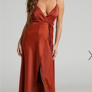 Showpo Mine Would Be You Dress in Copper Satin Size 8